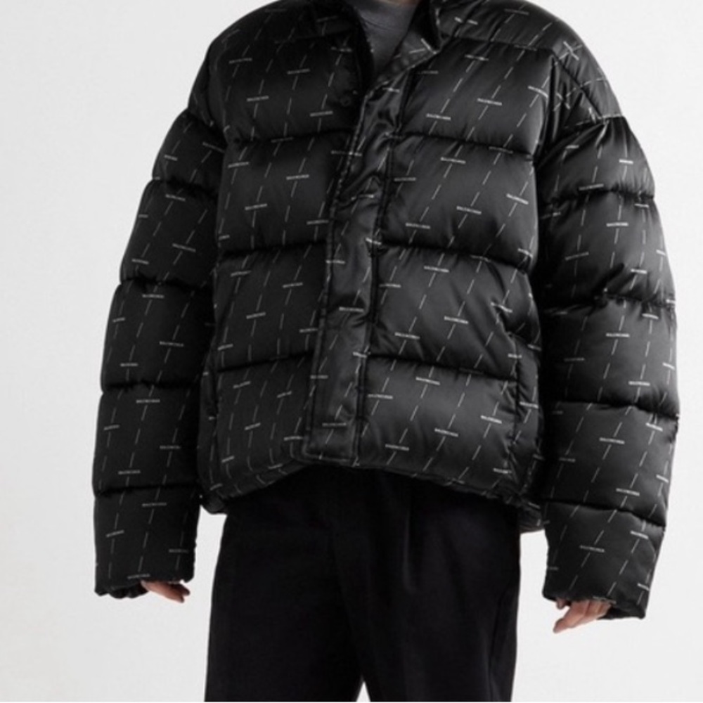 NWT BALENCIAGA BB Padded Quilted Logo-Print Shell Jacket - Black
